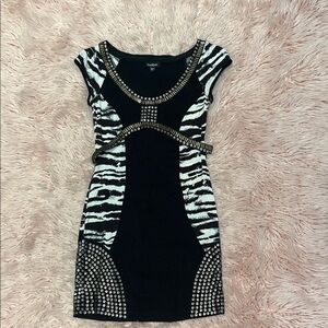 Bebe Studded Zebra Print Bodycon Dress – Size Small – Statement Piece